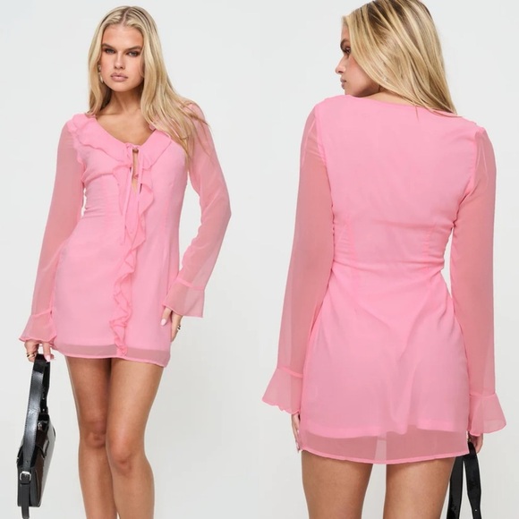 Princess Polly Dresses & Skirts - Princess Polly Marisela Long Sleeve Mini Dress Pink NWT